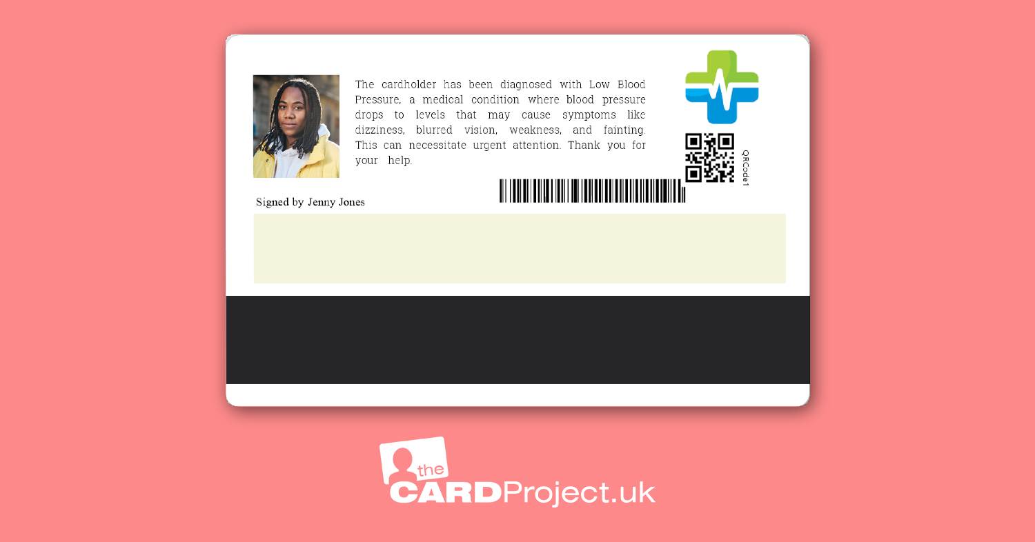 Low Blood Pressure Premium Photo Medical ID Card (REAR)